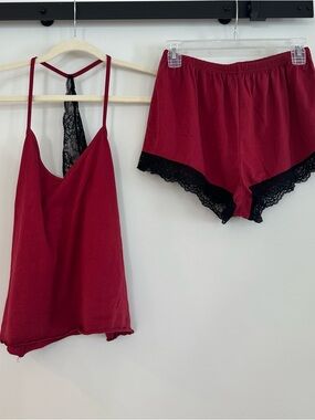 Women's Lace-Back Camisole & Shorts Sleep Set - Burgundy